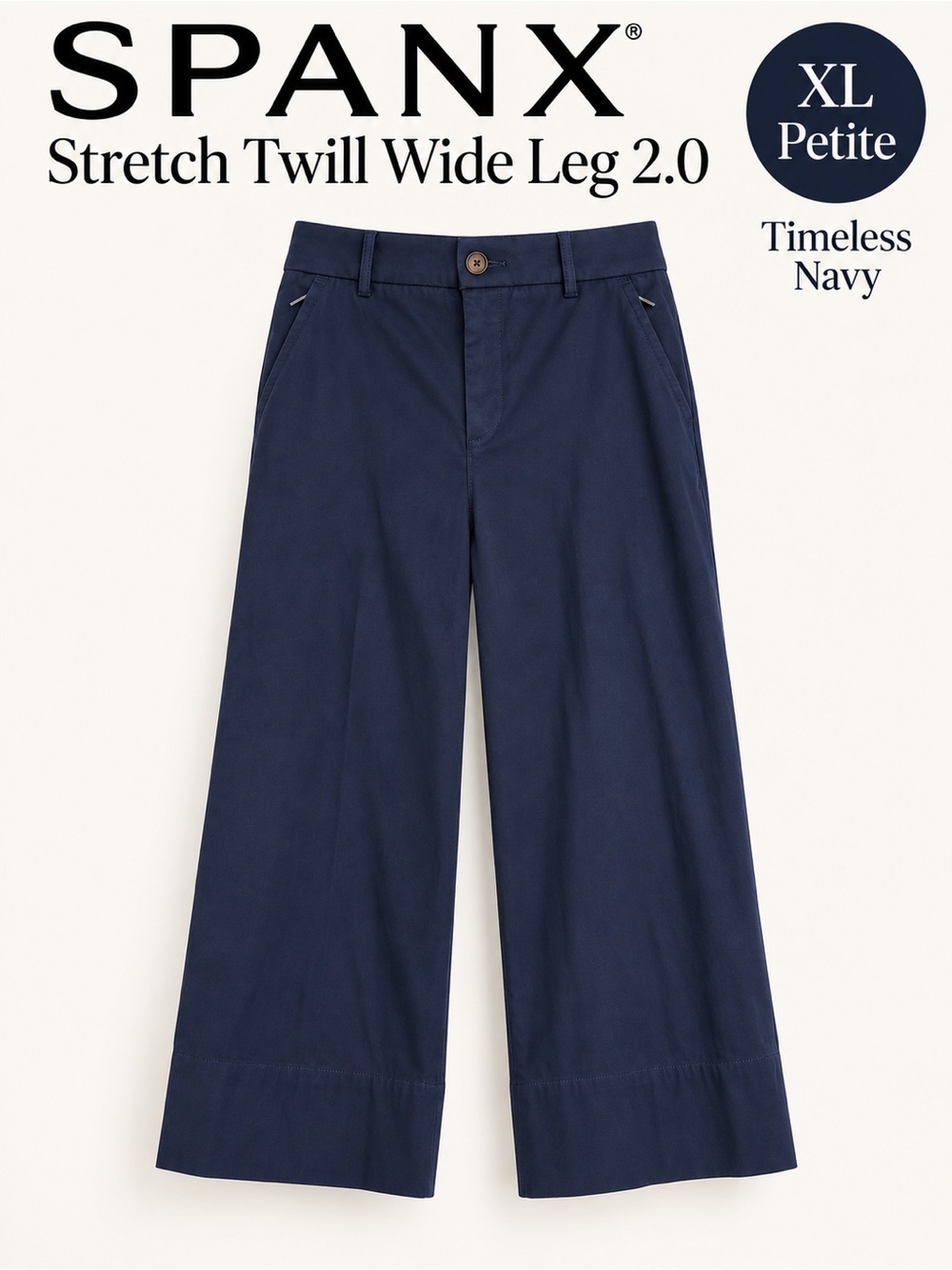 SPANX Stretch Twill Wide Leg Cropped 2.0 Pants XL Petite Navy Blue NWT